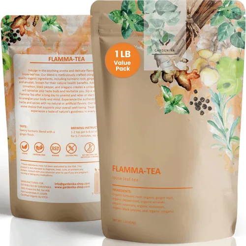 Té orgánico Antiinflamatorio de hojas sueltas con jengibre, cúrcuma, menta hierbabuena, kosher, ayurvédico, mezcla herbal sin cafeína, 1 libra