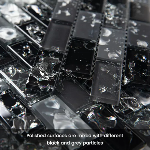 Vista 6 de Azulejo de mosaico de vidrio para salpicadero negro y gris de 12 x 12 pulgadas para salpicadero de cocina, baño y ducha