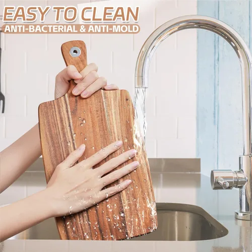 Vista 7 de Acacia Wood Cutting Board with Handle - EVNSIX Wooden Chopping Board for Meat, Bread, Vegetables,Fruits,Cheese Serving Boards, Decorative