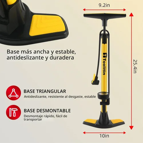 Vista 3 de Floor Bike Pump with Gauge,High Pressure,Bicycle Pump Compatible with Presta and Schrader Valve,Bike Tire Pump for Road Bike,MTB,Hybrid,Balls