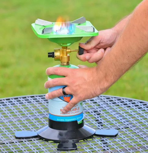 Vista 6 de Flame King YSNVT-508 Estufa portátil para acampar con soporte base ligero estable, ideal para cocinar al aire libre, mochileros, compatible