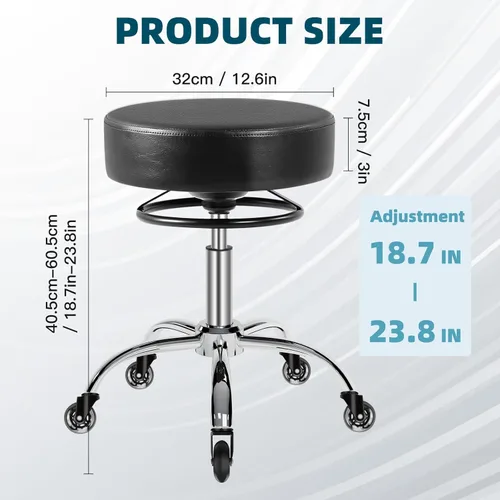 Vista 2 de Taburete rodante con ruedas, capacidad de peso de 400 libras, silla de pestañas resistente ajustable para tatuajes, laboratorio, masaje, spa, Negro