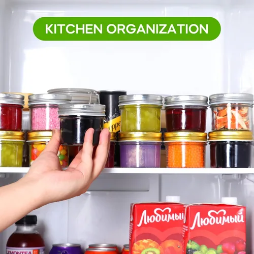 Vista 7 de EkkoVla Paquete de 40 tarros de vidrio de 4 onzas con tapas doradas, mini tarro de boca regular, tarros de conservas para miel, mermelada, gelatina