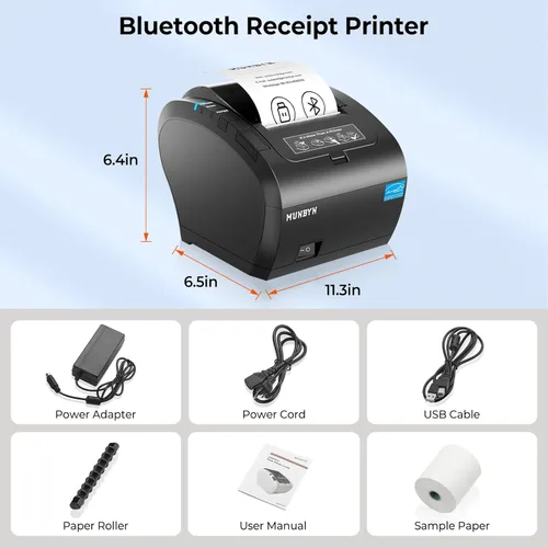 Vista 6 de Impresora de recibos térmica Bluetooth MUNBYN P047, impresora POS de 80mm, impresora térmica con USB, Serial, Ethernet, Bluetooth, compatible