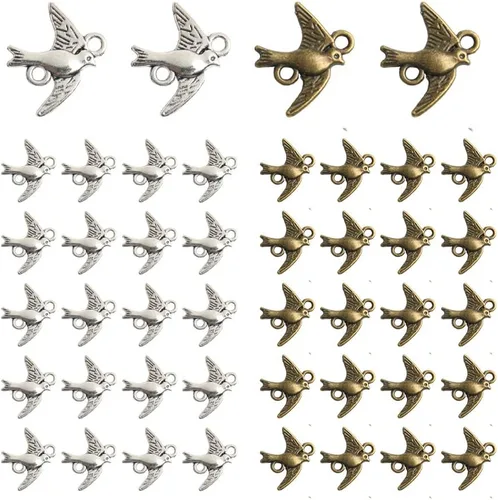 Opexicos 100 piezas de plata antigua golondrina pájaro encanto conector pulsera collar fabricación de joyas hecho a mano DIY