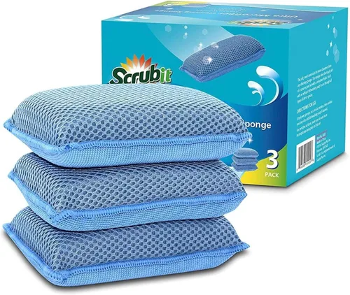 Scrub-It - Esponja de cocina de microfibra Miracle - Esponjas de limpieza resistentes para lavavajillas que no rayan, lavables a máquina, (azul)