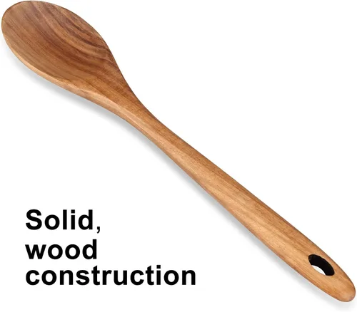 Vista 5 de Cuchara de madera grande de 14 pulgadas para utensilios de cocina, cucharas para mezclar para hornear, servir cuchara de madera, espátula