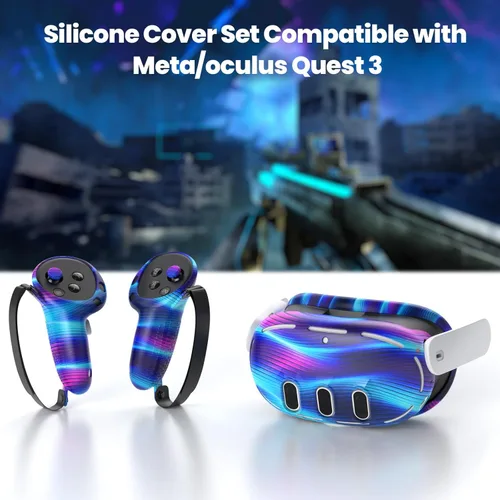Vista 6 de Silicone Cover Set Compatible with MetaOculus Quest 3, VR Silicone Face Cover, VR Shell Cover,Touch Controller Grip Cover,Camera Lens Protector Set