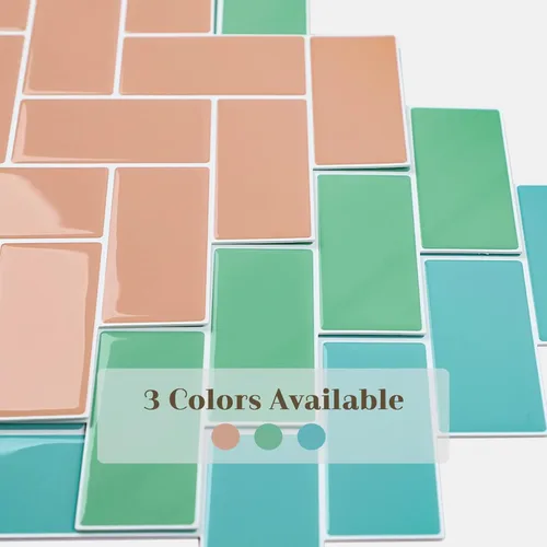 Vista 7 de Azulejo de Espiga Rosa Coral Despegar y Pegar para Salpicadero, Azulejo Autoadhesivo Removible Chevron para Pared para Cocina Baño