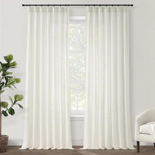 Vista 48 de Topfinel Cortinas de Lino Beige Blanco con Pliegues Pinzados para Dormitorio de 72 Pulgadas de Largo, Juego de 2 Paneles, Filtrado de Luz Semi