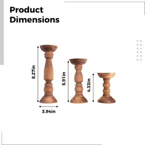 Vista 3 de Rustic Farmhouse Candle Holders Set Of 3 Wooden Pillars, Natural Decorative Stands