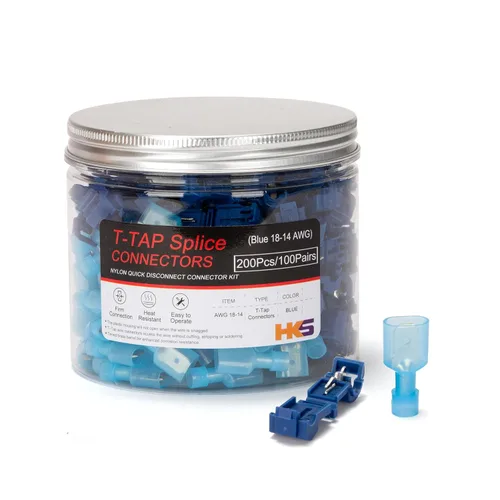 Vista 7 de HKS 150 Piezas Conectores de Desconexión Rápida de Espada Hembra de Nylon - Azul 16-14 AWG Kit de Conectores de Cable Eléctrico - Cobre Estañado