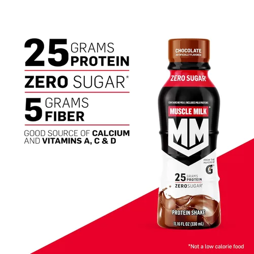 Vista 3 de Muscle Milk Batido de proteína auténtico, chocolate, 0.71 oz de proteína, 11.16 onzas líquidas (paquete de 12), el embalaje puede variar