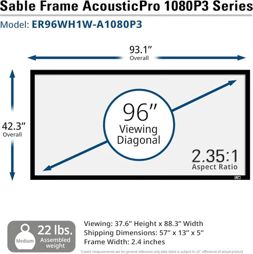 Vista 3 de Elite Screens Serie ezFrame, Pantalla de proyección de cine en casa de marco fijo AcousticPro1080P3