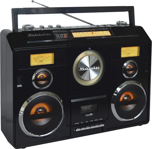 Vista 4 de Studebaker Estación de sonido Boombox estéreo portátil con Bluetooth/CD/AM-FM Radio/grabadora de casete (negro)