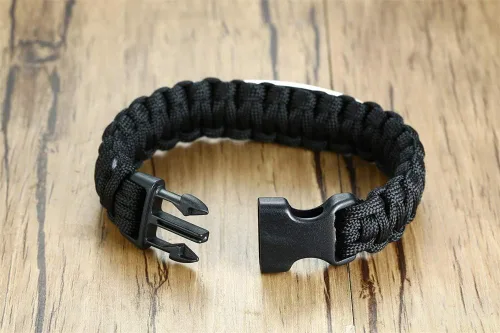Vista 6 de MZZJ - Pulsera de identificación de alerta médica de acero inoxidable cepillado, pulsera de supervivencia trenzada duradera para hombres, pulsera