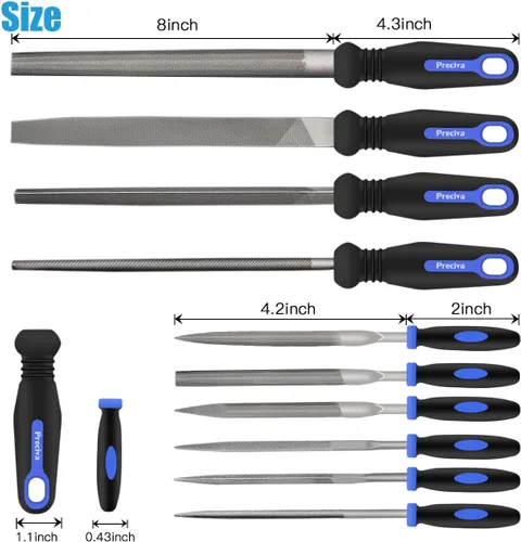 Vista 5 de Preciva 18PCS File Set, 18 in1 High Carbon Steel Multipurpose File Set Includes 4PCS Flat/Triangle/Half-Round/Round Large File and 12PCS Needle File