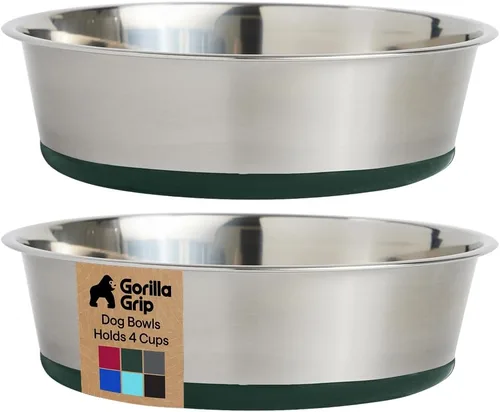 Vista 38 de Gorilla Grip - Juego de 2 cuencos metálicos de acero inoxidable para perros, base de goma, resistente a la oxidación, libre de BPA de grado Turquesa