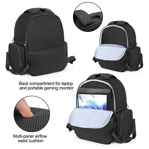 Vista 4 de CURMIO Gaming Console Backpack Compatible with PS5, PS4 and PS4 Pro, Travel Carrying Case with Pockets for Controller, Headset and Game Accessories