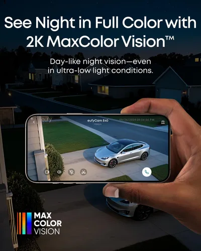 Vista 2 de eufy Security eufyCam E40 Kit de 2 cámaras (HomeBase 2), cámara de seguridad solar inalámbrica para exteriores, resolución 2K con panel solar