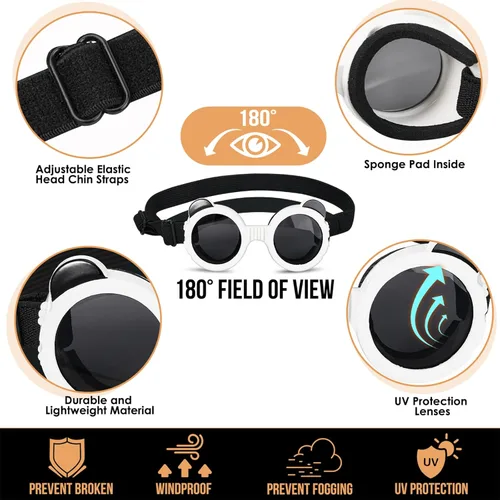 Vista 4 de SlowTon Casco y gafas de sol para perro, protección UV, lentes de sol para perros, casco de motocicleta para mascotas, sombrero con agujeros