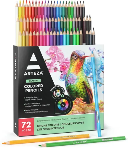 ARTEZA Lápices de colores para adultos, 72 lápices de colores, lápices de dibujo triangulares para artistas, suministros de arte para ilustrar y