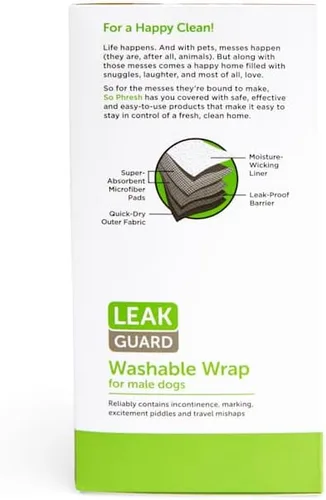 Vista 4 de SO PHRESH Envoltura protectora de fugas lavable para perros machos, paquete pequeño de 2