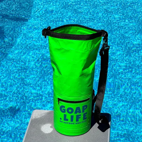 Vista 12 de GOAP Bolsa seca impermeable 10L playa, pesca, camping, senderismo, rolltop, correa cruzada, bolsillo para botella de agua, bolsillo con cremallera