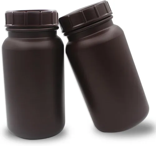 Botella de reactivo ámbar de boca ancha HDPE de grado de laboratorio diseñada para aulas de laboratorios o almacenamiento en casa, capacidad de 0.1