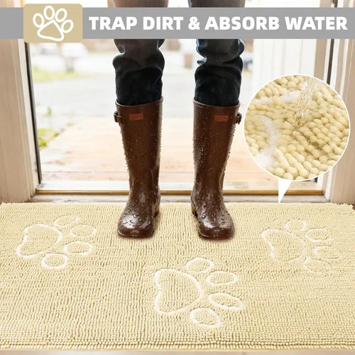 Vista 4 de PUPTECK Tapete para perro sucio de 60 x 30 pulgadas, microfibra súper absorbente, parte trasera antideslizante, color beige