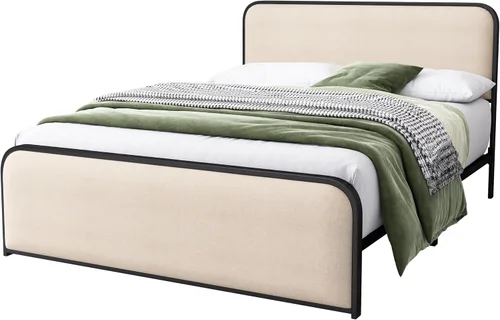 Vista 90 de SOFTSEA Cama de plataforma tapizada tamaño Queen con cajón de almacenamiento, marco de cama tapizado con cabecera con respaldo de alas, soporte