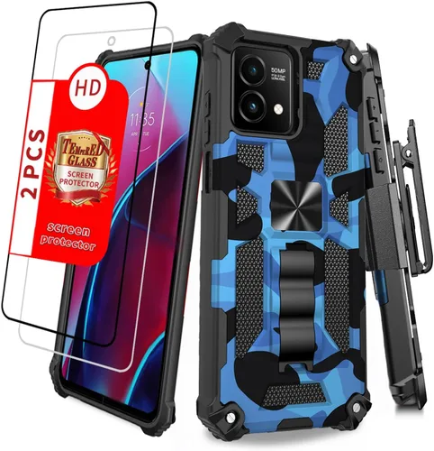 Funda de teléfono de grado militar a prueba de golpes para Moto G Stylus 5G 2023 con protector de pantalla, diseño de camuflaje, funda de anillo y