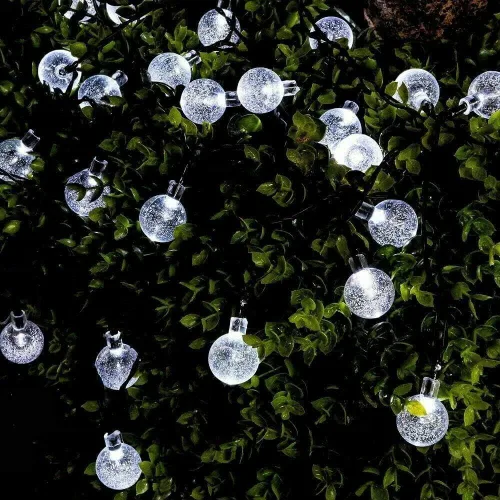 Vista 8 de Tira de luces solares para exteriores, 50 luces LED de 23 pies de globo de cristal con 8 modos de iluminación, luces solares impermeables