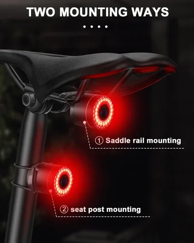 Vista 7 de Luz trasera inteligente para bicicleta, luces traseras con detección de freno, luces de bicicleta para conducción nocturna, recargable
