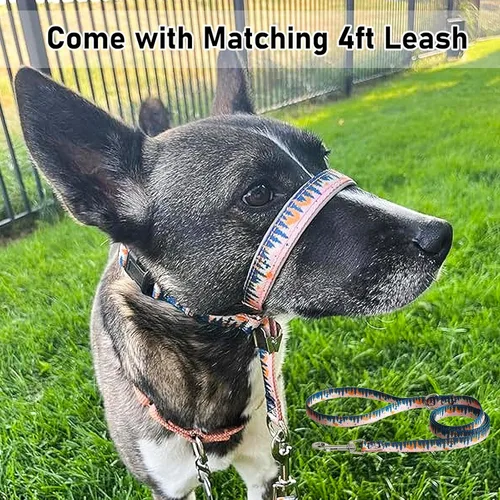 Vista 4 de BARKLESS Collar para la cabeza del perro, con correa impresa antitirones, arnés suave para hocico con clip ajustable para perros pequeños