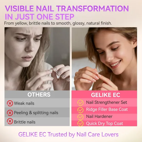 Vista 4 de Gelike EC Capa superior y base para mujer: Base Clear Ridge Filler y capa superior 60s endurecedor de uñas de secado rápido esmalte de uñas extra