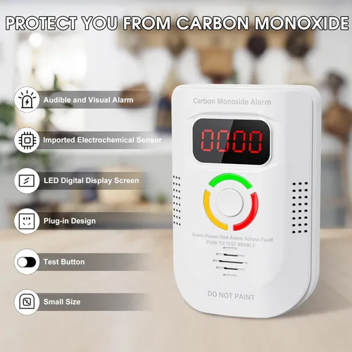 Vista 4 de Paquete de 2 detectores de monóxido de carbono, detector de gas de monóxido de carbono enchufable de pared, detector de monóxido de carbono portátil