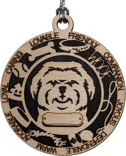 Vista 80 de Adorno de Navidad personalizado para perro Cavalier King Charles Spaniel, redondo de 3 pulgadas, madera cortada con láser de 2 capas, nombre y texto