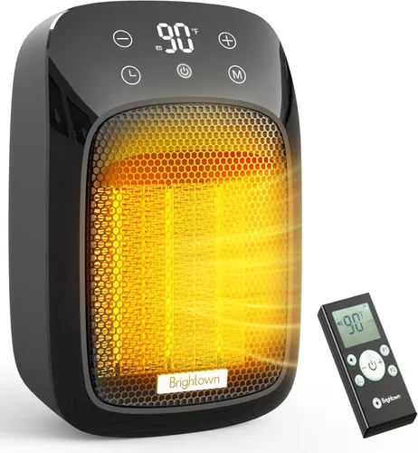 Brightown Calentador de pared enchufable para uso en interiores, calentador eléctrico pequeño de 800 W con termostato, control remoto, protección