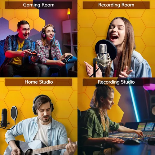 Vista 6 de TONOR - Paquete de 12 paneles acústicos hexagonales, paneles acústicos de alta densidad de 12 x 10 x 04 pulgadas para paredes, panel de espuma