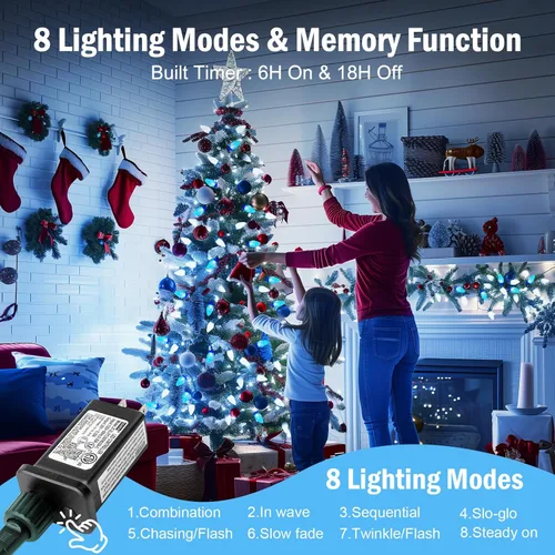 Vista 4 de Brightown C9 Luces de Navidad para Exteriores, 2 Paquetes - Total 162 Pies, 200 Luces LED C9, con Temporizador y Memoria, 8 Modos, Conectables