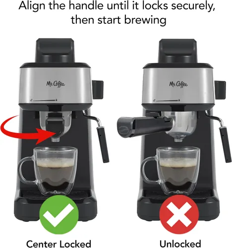 Vista 7 de Mr. Coffee máquina al vapor de 4 tazas para preparar café expreso, capuchino y café con leche con jarra de espuma de acero inoxidable