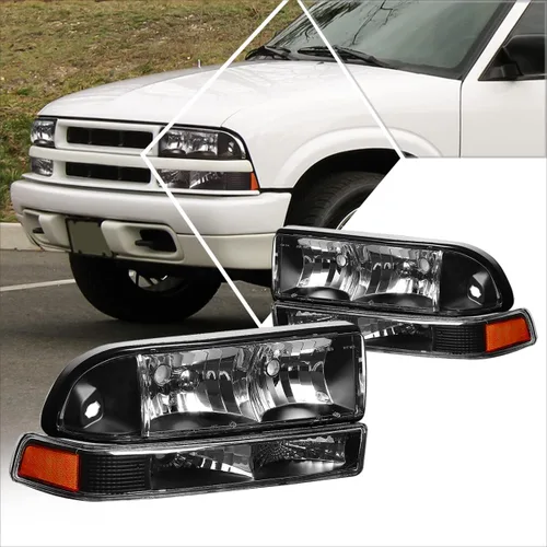 Vista 6 de PM PERFORMOTOR Faros delanteros de esquina ámbar de carcasa negra de repuesto compatibles con Blazer 98-04 / 98-04 S10., PMHL-CS10-9804-4P-OH-BA