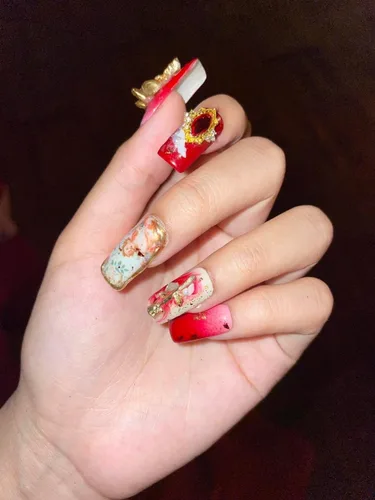 Vista 6 de Boudoir red angel! press on nails, False nail, fake nails, handmade, nail art design by make.a.nail.make.a.wish