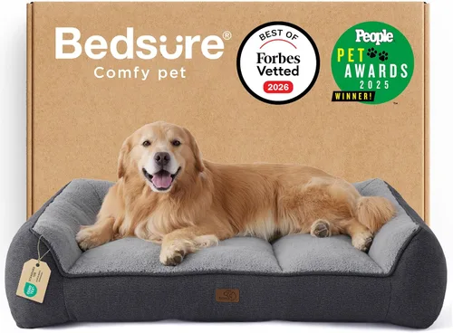 Vista 11 de Bedsure Cama ortopédica para perros de tamaño mediano, camas extra gruesas de apoyo para perros medianos con funda impermeable lavable, cómodo sofá