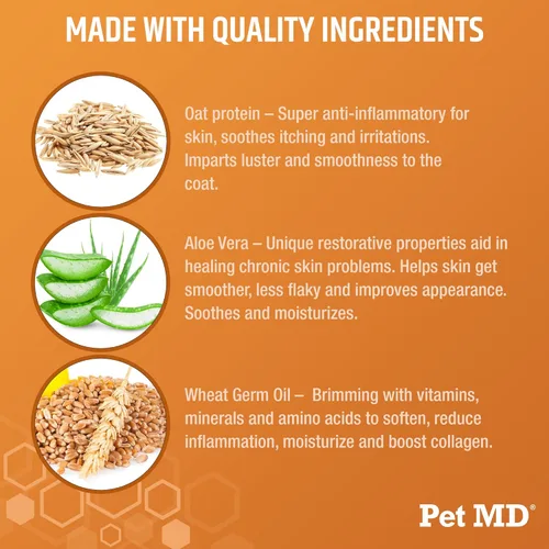 Vista 5 de Pet MD - Champú de avena para perros y gatos para aliviar la picazón y humectante para piel seca y pelaje - 16 oz