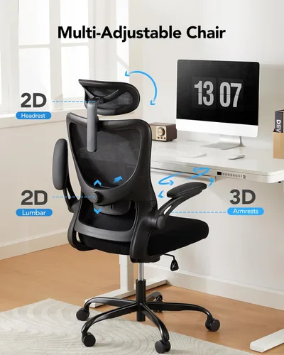 Vista 3 de HUANUO Silla de oficina ergonómica, silla de escritorio de computadora con respaldo alto con soporte lumbar ajustable y reposacabezas, cómoda silla