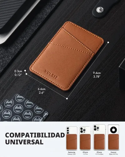Vista 5 de VULKIT Tarjetero para teléfono Billetera de cuero adhesivo bolsillo RFID bloqueo tarjetas de crédito fundas para tarjetas de crédito Stick Back of