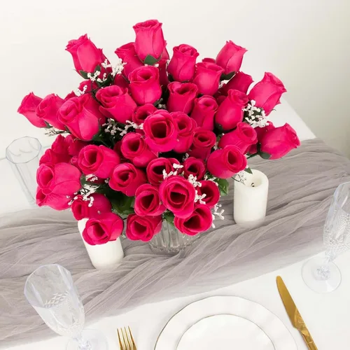 Vista 12 de Efavormart 12 arbustos Ramos de capullos de rosas artificiales de seda de primera calidad