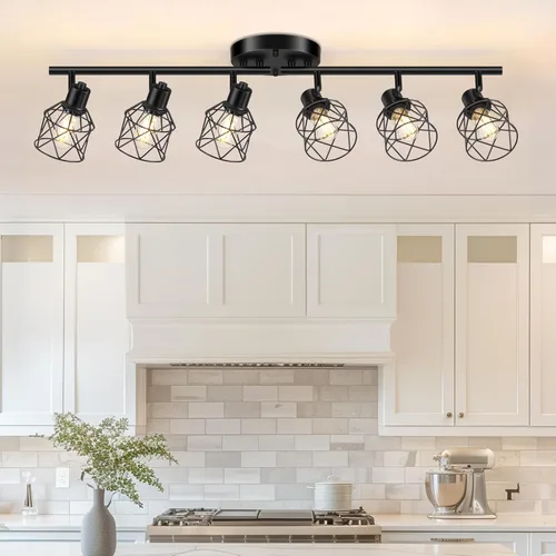 Vista 8 de Baocuz Luminarias de Cocina de 2 Luces para Montaje en Techo, Luz de Techo Semiempotrada Ajustable con Jaula de Alambre Metálico, Luminarias